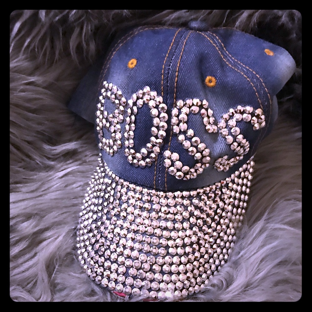 Denim-studded hat